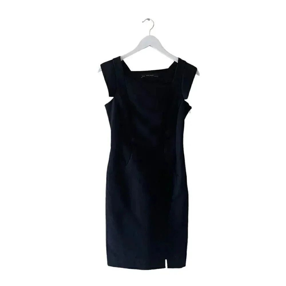 Zara Black Basic Midi Sleeveless Fit Forming Dress SZ XS #1690